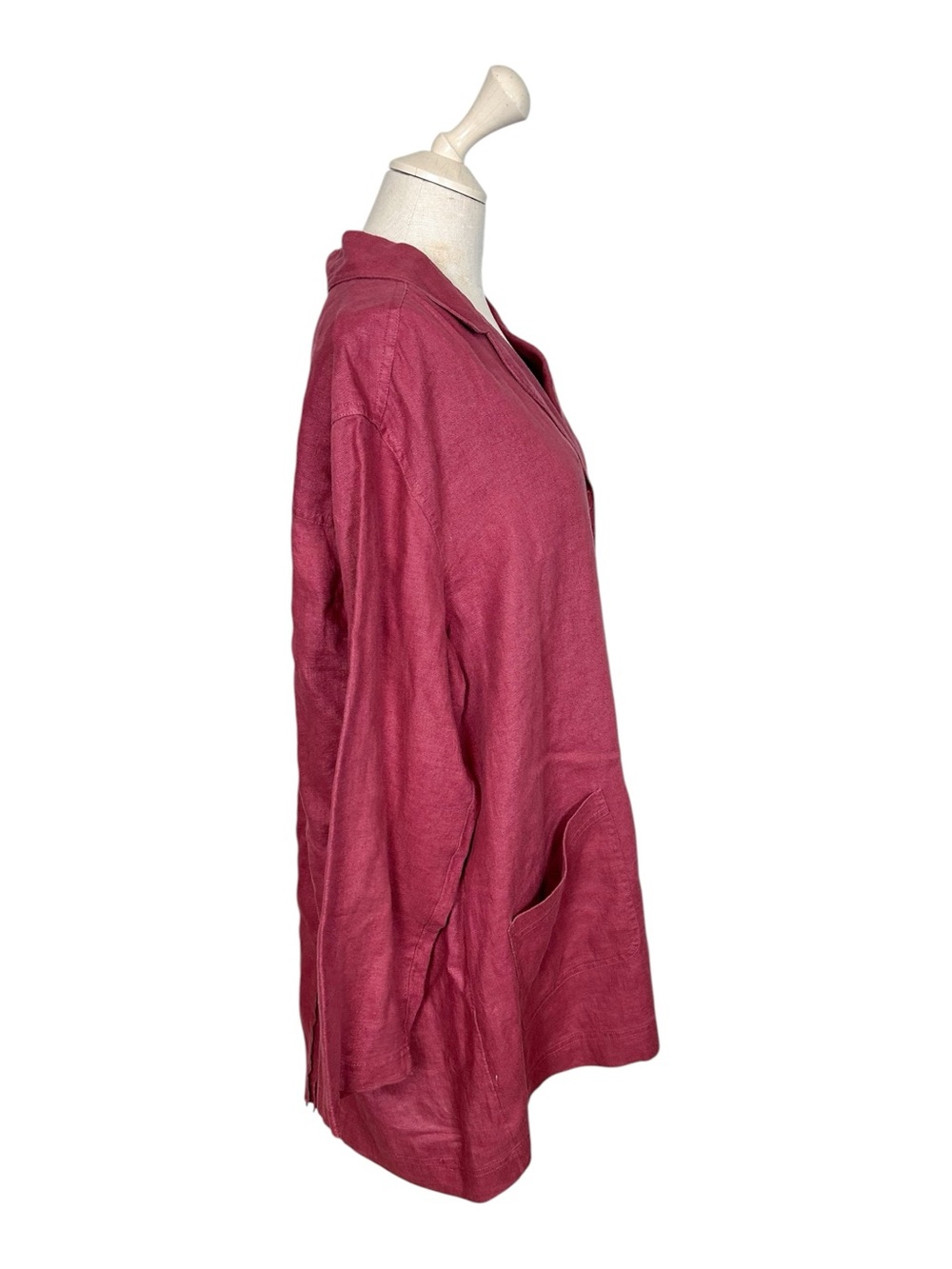 J. Jill Vintage Linen Button-Front Lounge Jacket Raspberry - Picture 3 of 9